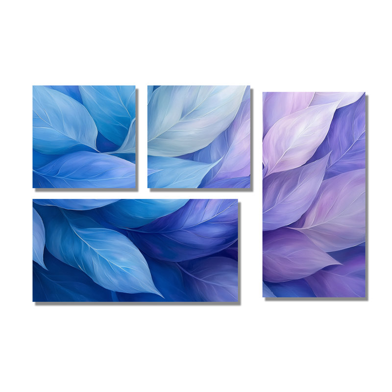 «Floating Leaves In Mauve Ink River IV», art mural floral grand, 4 pièces, Toile tendue, Ne s’applique pas