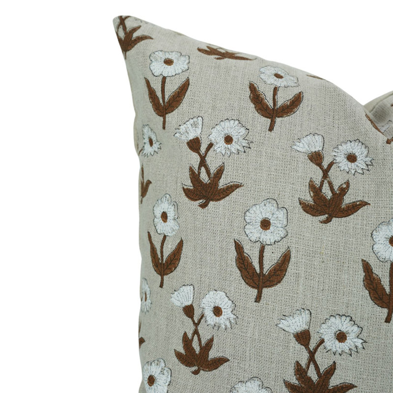 Housses de coussin lombaire à motif de blocs Fab Fabine, lin épais floral (Kirti, blanc), H 20 po x l 12 po
