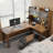 Solid Wood L - shaped Desk and Bookshelf Combination-650332452