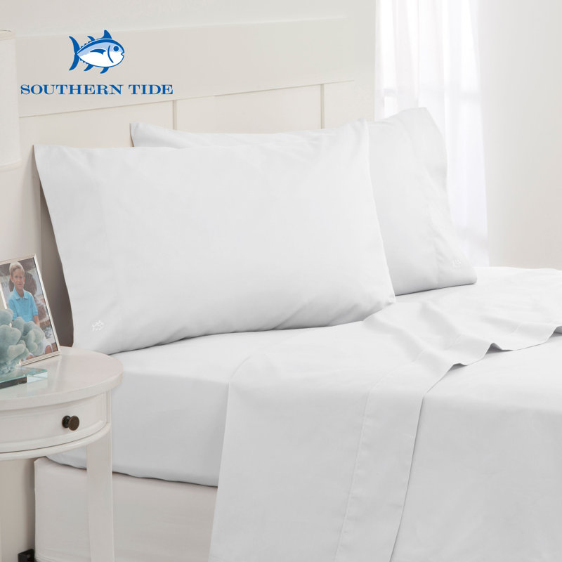 Southern Tide Cotton Twill Sheet Set, Full/Double Sheet Set with 2 Pillowcases, White