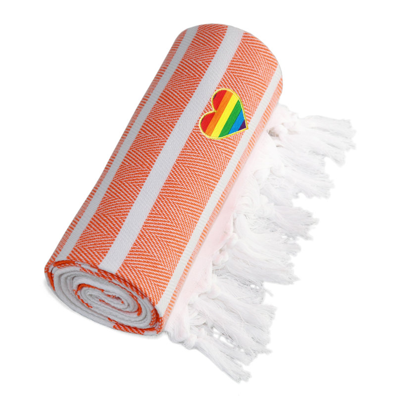  Serviette de plage turque en coton, Orange / blanc