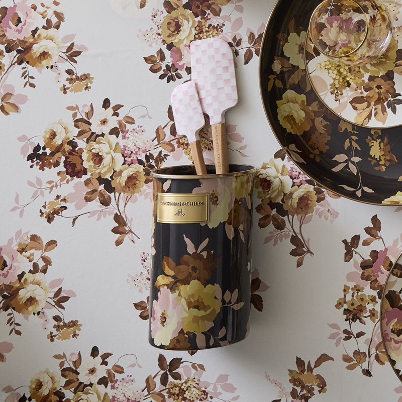 Wild Rose Brown Utensil Holder, Brown/Gold