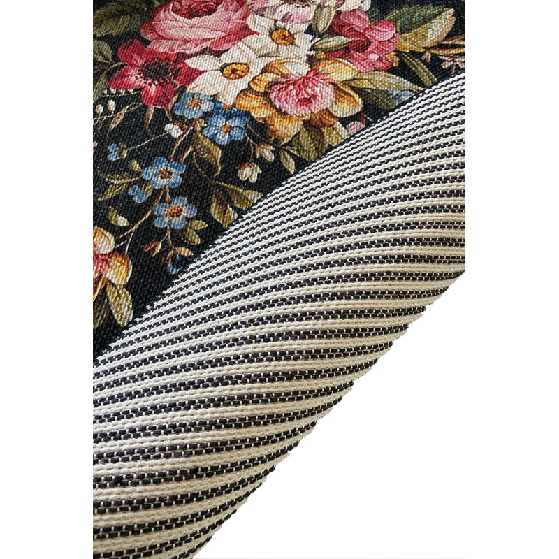 Floral Pattern Round Machine Washable Rug, Round 3'11"