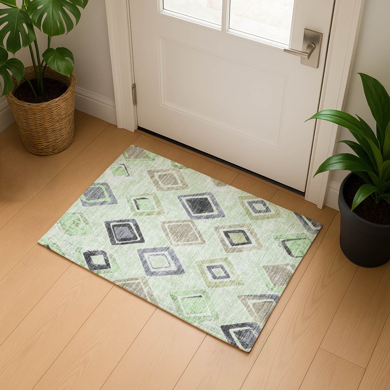 Premium Machine Washable Mayfield  Geometric Rug, Aloe, 1'8" x 2'6"