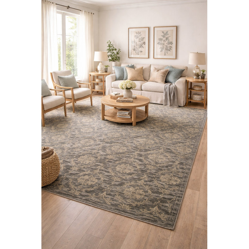 Tapis gris foncé en laine noué à la main Dix