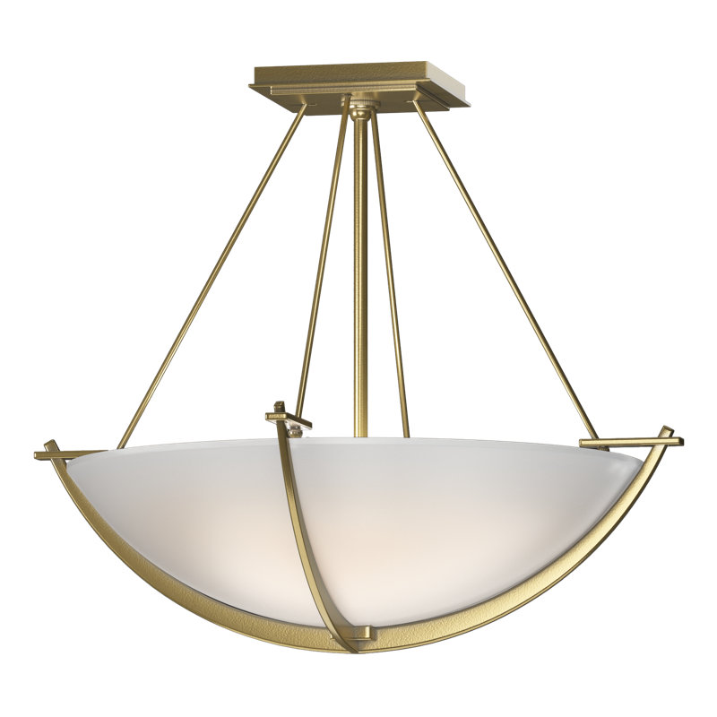 Plafonnier semi-encastré 3 lumières Compass, Blanc opale, H 16 po x l 18,1 po x P 18,1 po, Laiton moderne