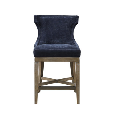 Tabouret de bar avec assise pivotante - Bleu marine, pieds en bois massif, capacité de charge de 136 kg, base pivotante à 360° au design sophistiqué.