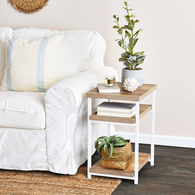 Gateshead Jamestown Rectangular Side End Table with Storage Shelves Rustic Wood Grain and Metal by Trent Austin Design