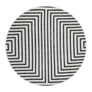 Tapis intérieur / extérieur en polypropylène géométrique tissé à la machine blanc / noir