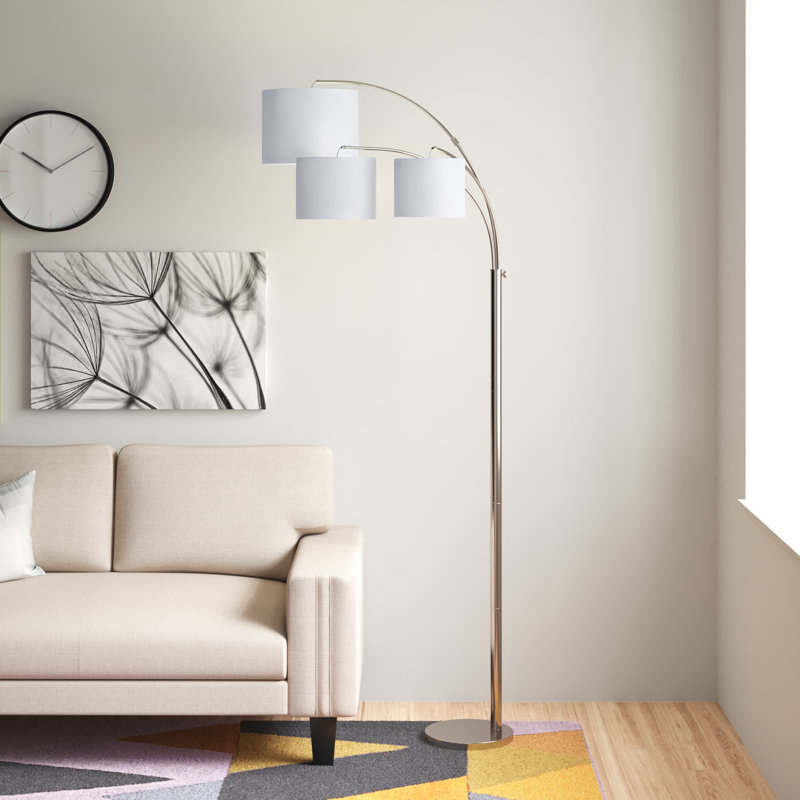 Lampe sur pied arquée 84 po Johana, Nickel brossé, Blanc