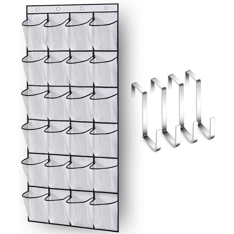 Over The Door Shoe Organizer 24 Large Mesh Pockets, White
