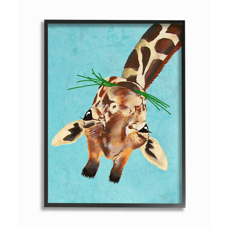 Décoration murale pour enfant Tabares Curious Upside Down Giraffe, Plaque de bois, H 18 po x l 12 po x P 0,5 po