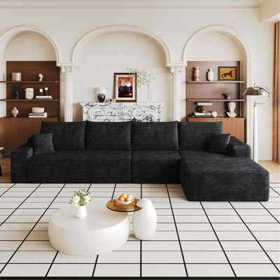135" Cloud Sectional Couch with L-Shape Chaise,Modern Modular Sofa with Deep Seat, Upholstered Couches for Living Room Bedroom,No Assembly Required, Black(Plush Corduroy Fabric)