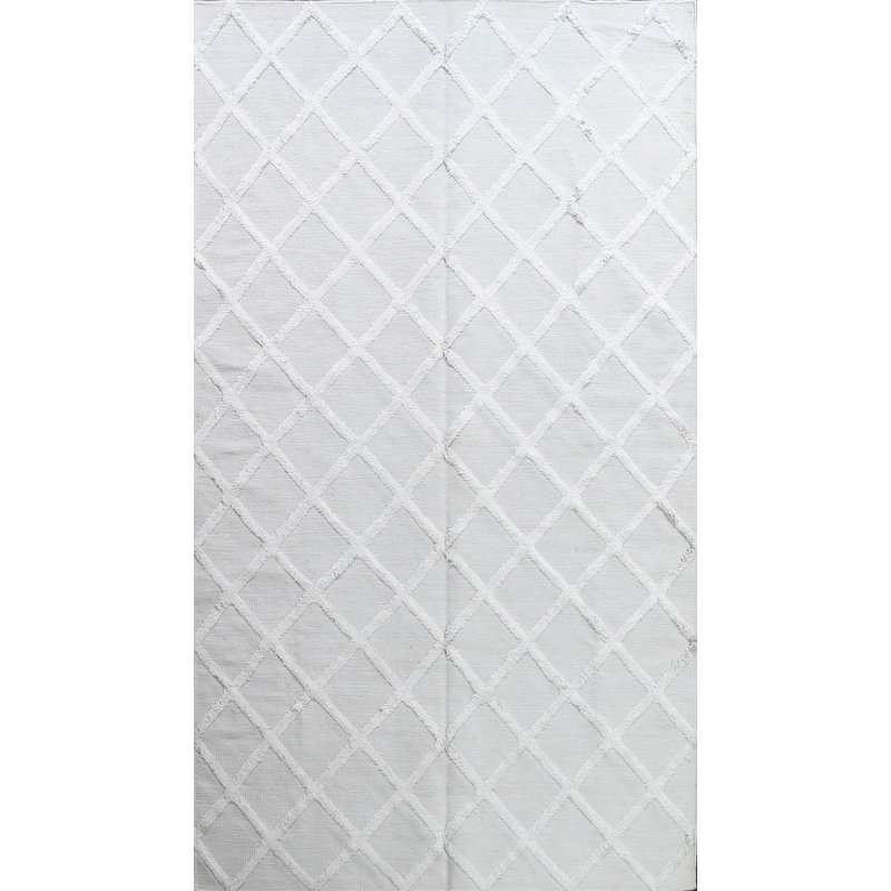 Tapis gris clair à motif géométrique fait à la main Kilim