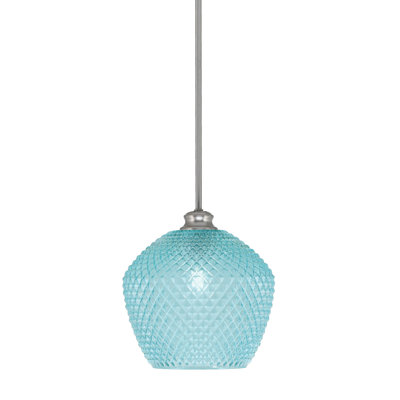 Zola Stem Hung Pendant Shown In Brushed Nickel Finish With 9" Turquoise Textured Glass