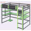 Lit mezzanine simple en bois avec bureau, support de rangement latéral, tablettes à plusieurs rangements et lumière RVB pour jouer et étudier-2113129672