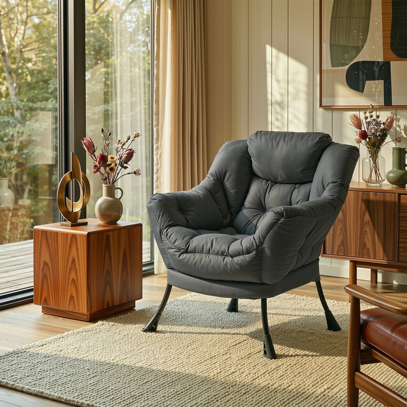 Lazy Chair, Modern Comfy Lounge Accent Chair, Large Sofa Armchair With A Side Pocket, Leisure Reading Chair For Bedroom, Living Room, Dorm, Gray