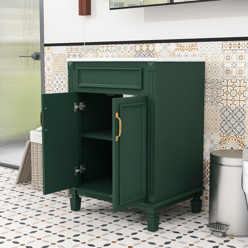 Meuble-lavabo élégant - style rétro, poignée en métal exquis, lavabo, Vert