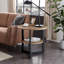 Table de bout ronde avec rangement, table d'appoint Farmhouse Circle pour le salon, table de chevet à 2 niveaux en bois massif, plateau de table en bois naturel et structure en métal noir, P 25,2 po x H 24 po