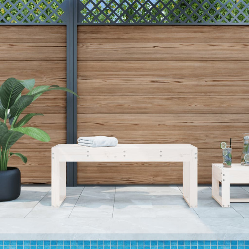 Dimmick Solid Wood Outdoor Bench, 45cm H x 110cm W x 38cm D, White