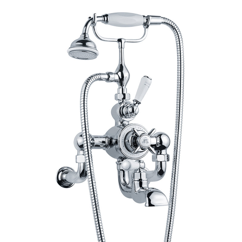 Classic White 2 Handle Wall Clawfoot Tub Faucet, Polished Chrome