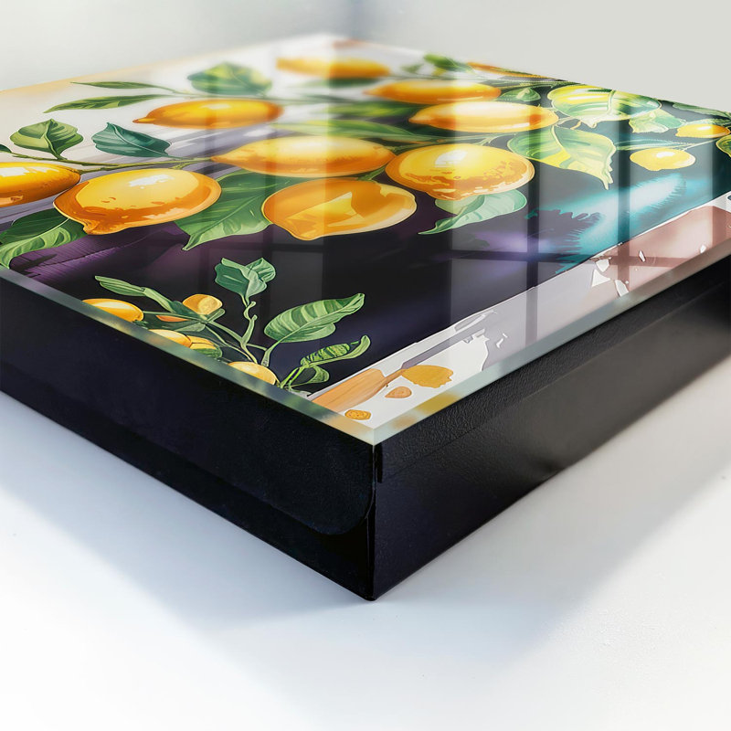 Key cabinet for home, Opens to the right, 30x30x5, Black, Juicy lemons on a branch with green leaves, 