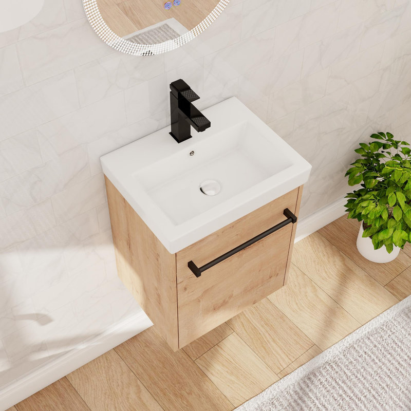 18" Small Bathroom Vanity Set, Single Wall Mounted Bathroom Vanity With Ceramic Basin Sink Top, Floating Vanity With 1 Door