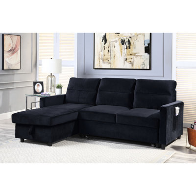 Canapé modulaire 81,5 po avec canapé-lit réversible, velours et méridienne avec rangement