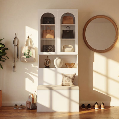 Entryway Storage Bench With Cabinet & Upholstered Seat