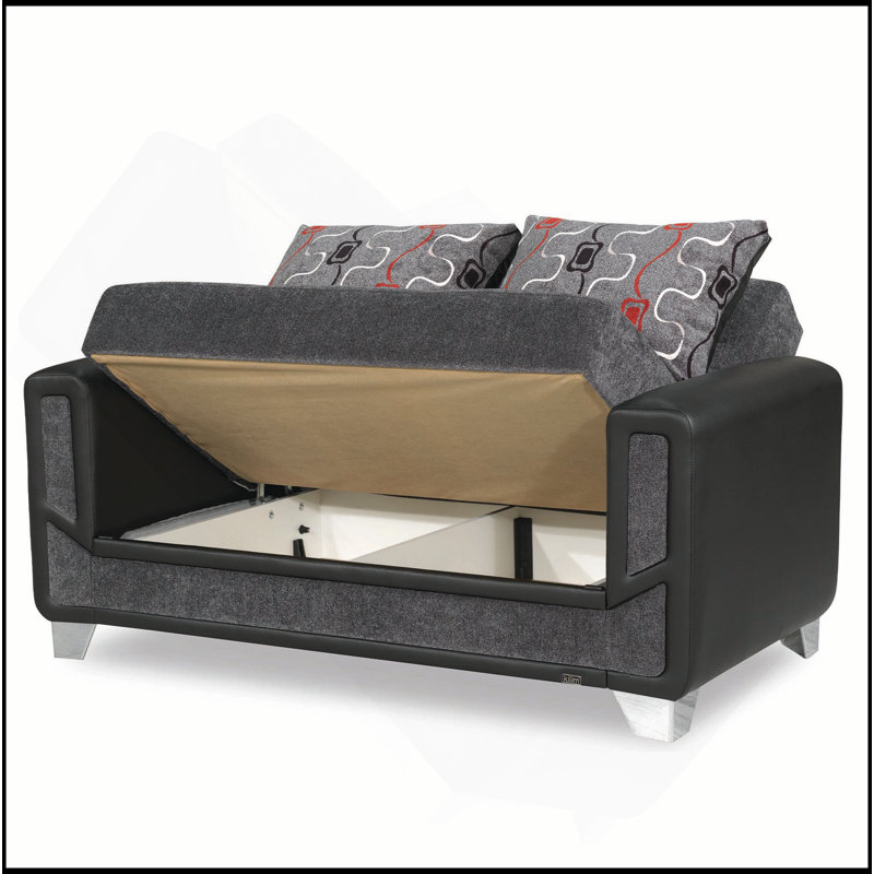 Causeuse convertible rembourrée avec rangement, gris, Gris, Argent argent