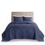 Couvre-lit double / grand bleu marine - 100% microfibre et rembourrage, matelassage en médaillon, lavable à la machine, texture réversible 3 pièces