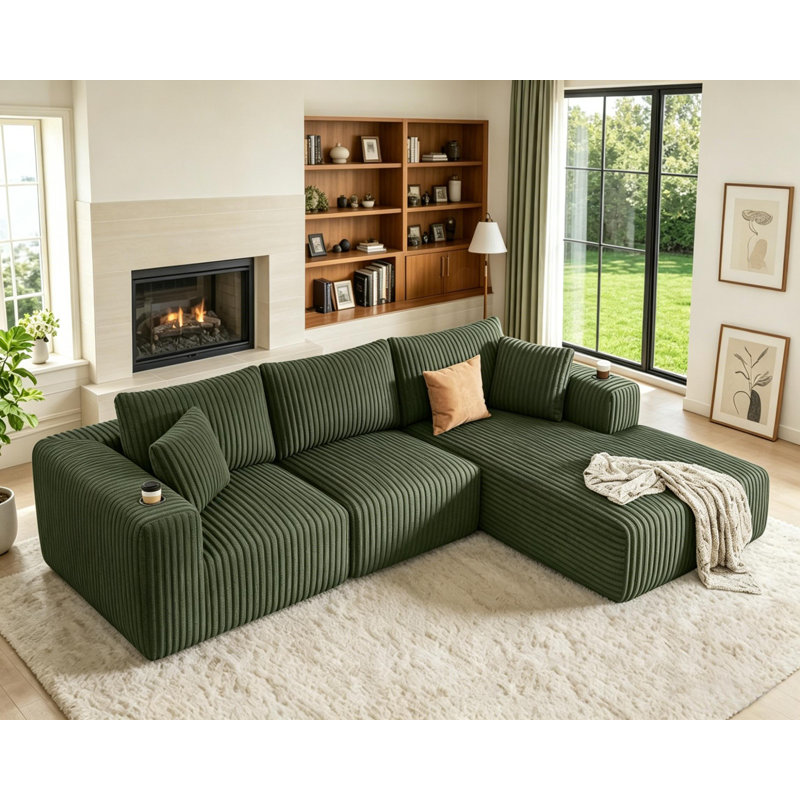 Boneless 108.2" Modular Cloud Sectional Sofa, No-Assembly L-Shaped Corduroy Couch with Chaise & Removable Pillows, Customizable Layout Modern Sofa