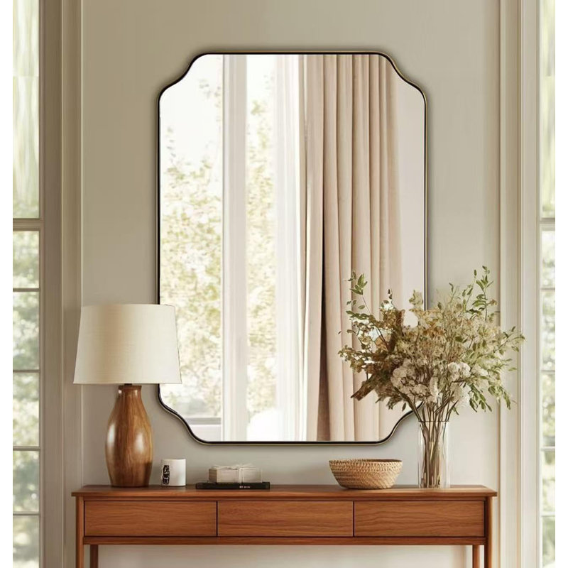 Miroir de salle de bain Modern Cadre en acier inoxydable, Or brossé, 38 po x 26 po