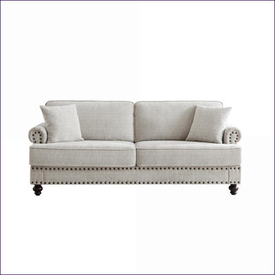 Canapés-lits modernes de 82 po avec accoudoirs et canapé-lit Garniture cloutée | Blanc neige | Chenille