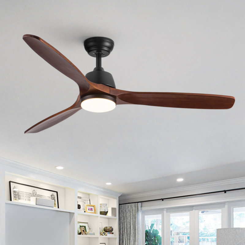 52 po  Ventilateur de plafond à DEL avec pales à grain de bois avec télécommande, Noir, noir, noir, noir, Noyer