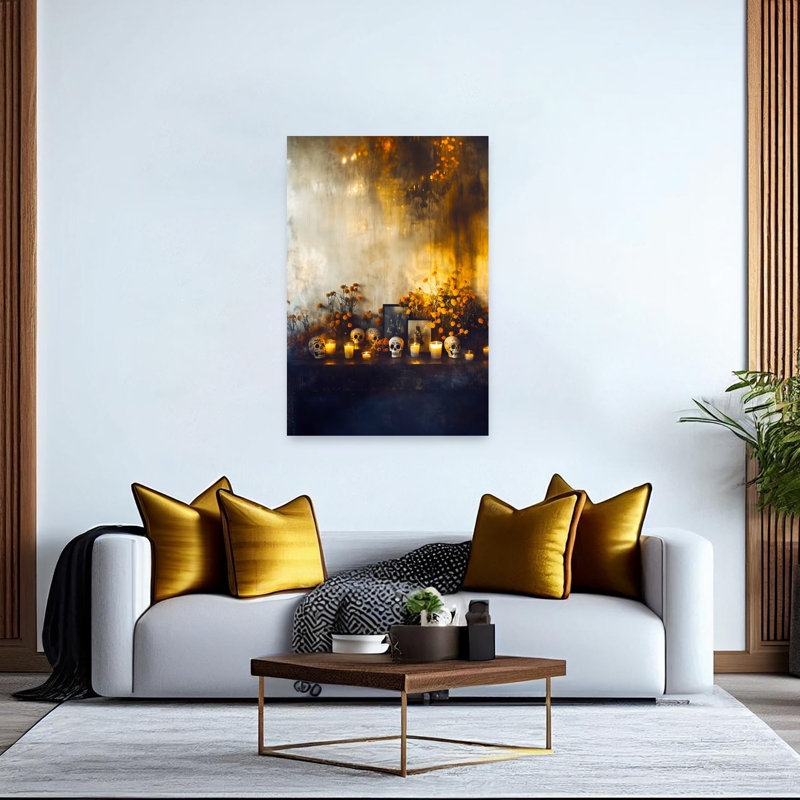 Day Of The Dead Ofrenda Vibrant Contemporary Marigold Autumn City Wall Art Print 1 Piece Wrapped Canvas Wall Art