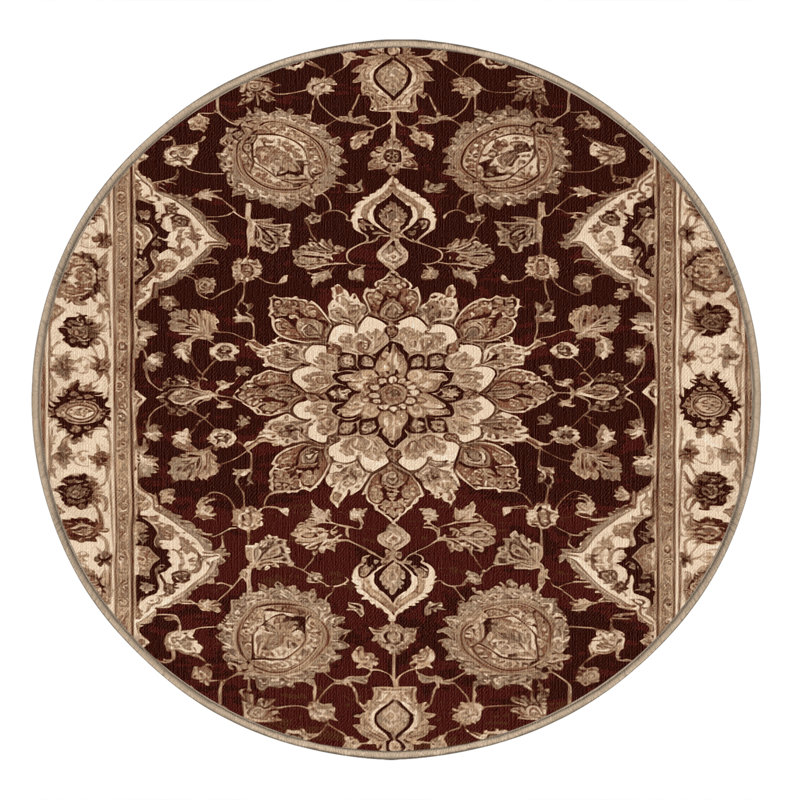 Machine Washable Persian Brown Area Rug, Round 8'