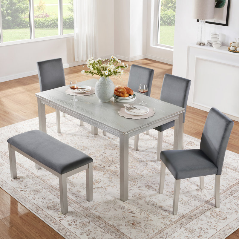 Ensemble de table de salle à manger 6 pièces, Gris argenté, Gris, Argent argent