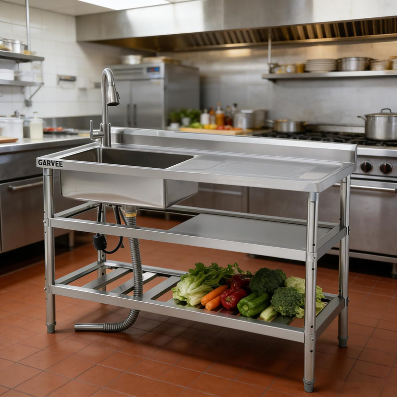 Évier de cuisine à simple cuve en acier inoxydable, durable, résistant à la rouille et facile à nettoyer