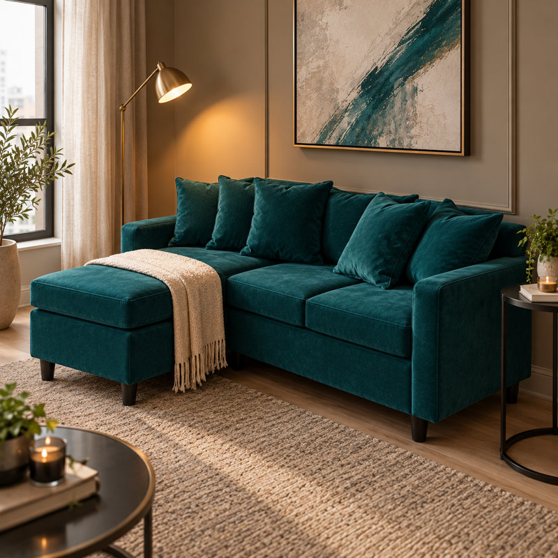 Mitzi Compact 3 Seater Corner Sofa , Teal Velvet