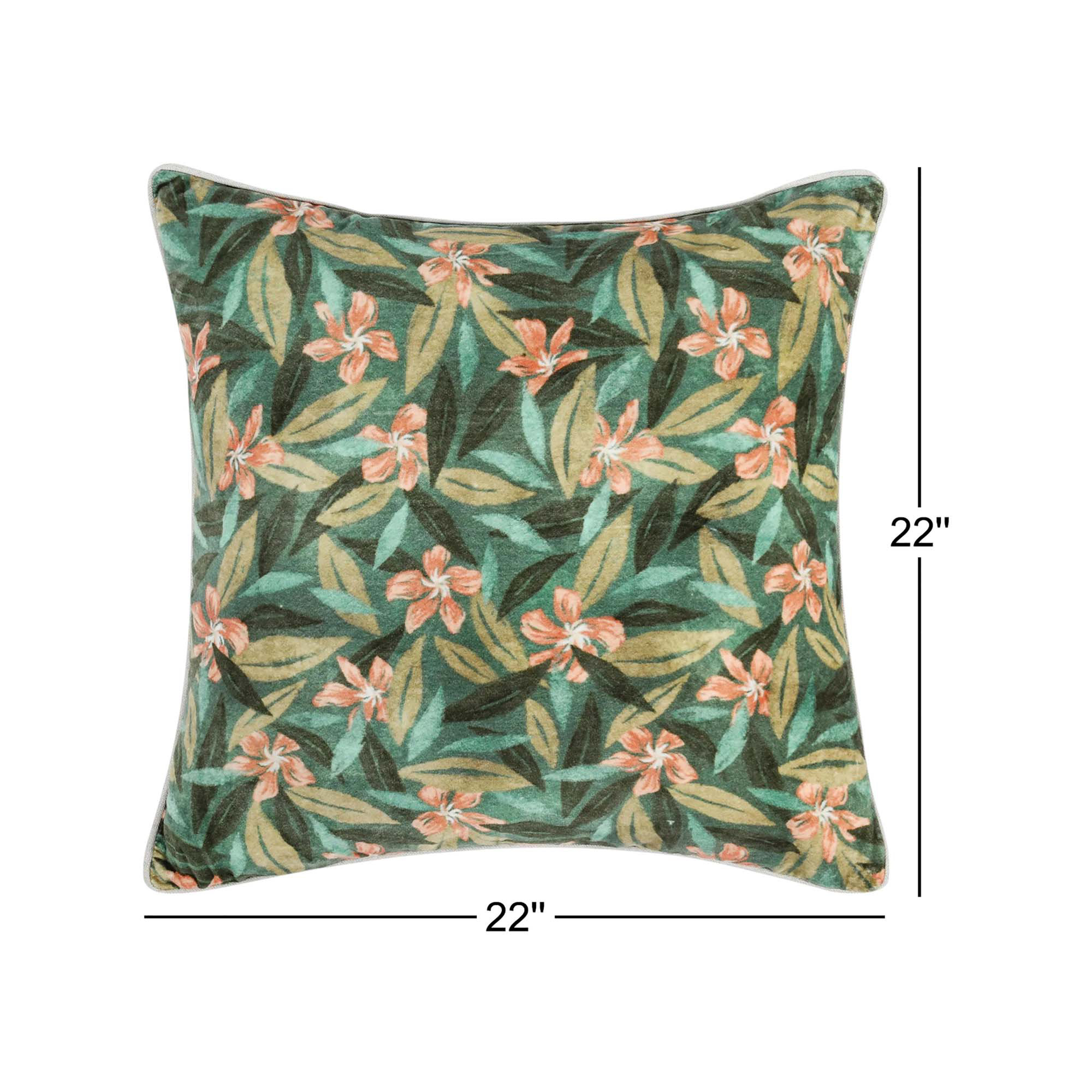Lamia 22" Cotton Velvet Fabric Botanical Throw Pillow, Green