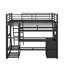 Lit mezzanine double en métal avec poste de travail, garde-robe, DEL et rangement multiple