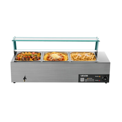 Commercial Food Warmer, 1500W Electric Stainless Steel Steam Food Warmer With Glass Cover, 3-Pan Countertop Buffet Bain Marie With Soup & Perforated Ladles, For Catering, Restaurant & Party