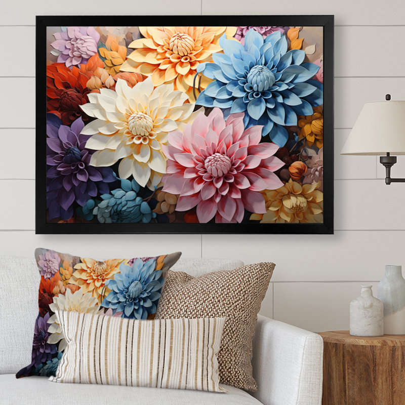«Mums Autumn Hues Patchwork», reproduction d'art sur toile, Cadre simple noir, H 30 po x l 40 po x P 1,5 po