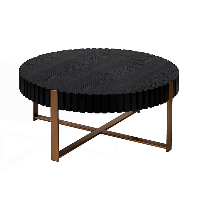 Table basse tambour moderne, table basse ronde, centre, Noir mat