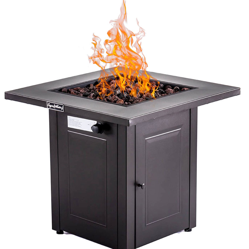 50000 Propane Fire Pit Table, 28In Square Outdoor Dinning Fireplace With Lid, Lava Stone, For Deck Patio Backyard Garden Courtyard Balcony