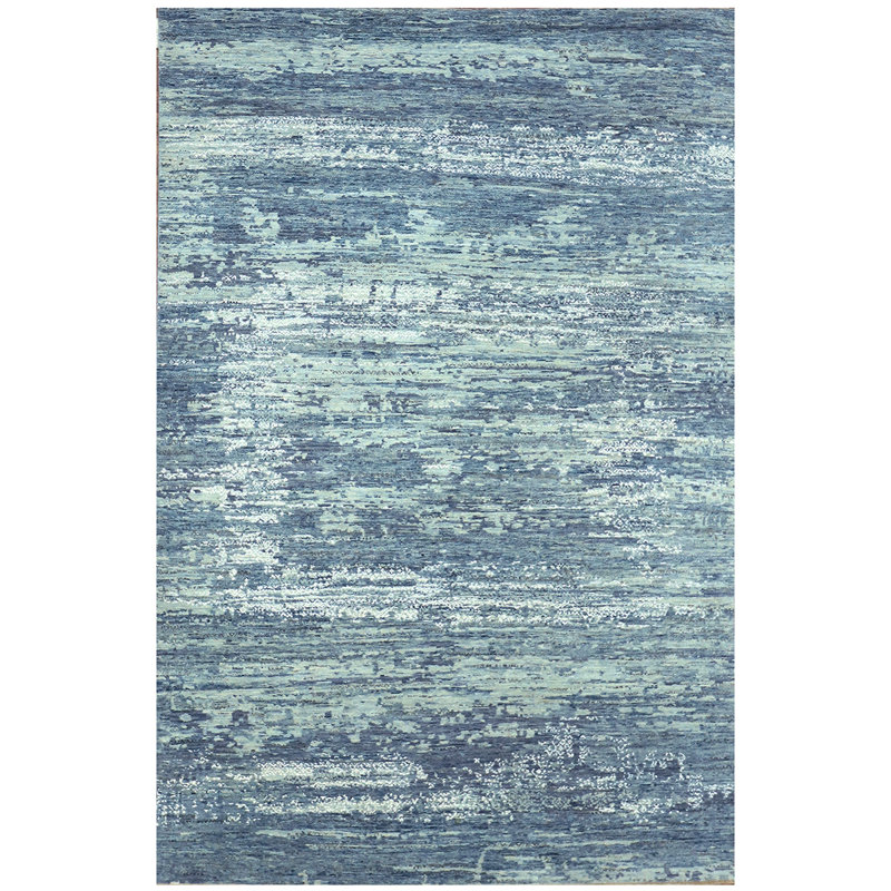 Tapis bleu / gris tissé à la main de haute qualité, Rectangle 8 pi x 10 pi