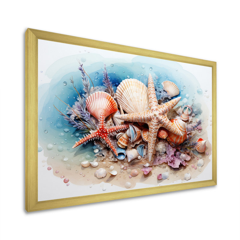 Trésors de la mer sur toile, H 12 po x l 20 po x P 1 po, Cadre doré à une seule photo