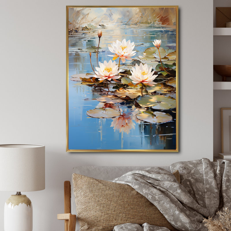 Nymphéas, série Claude Monets II sur toile, 32" H x 24" W, Cadre flottant doré