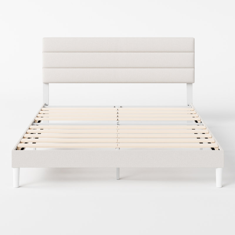 Bellay Upholstered Bed Frame with Channel Tufted Headboard, Kingsize (5'), White